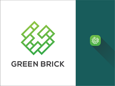 Green brick logo and app icon app apps branding brick building clean design g green icon illustration letter logo media modern phone professional ui ux vector
