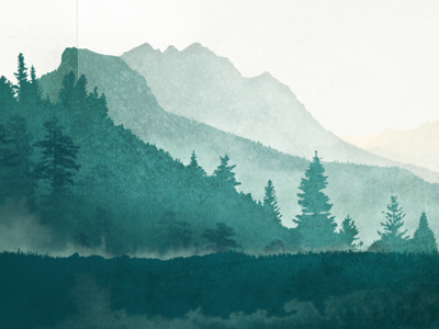 A Distant Mountain depth footer illustration mist mountains nature oquirrh pines stain texture watercolor