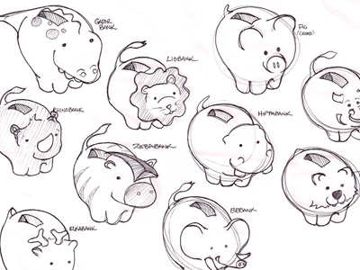 Hippabank animals cartoon children kids money sketch