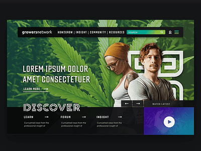 Growers Network agriculture bright cannabis header homepage marijuana modern network news web design website weed