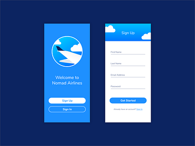 Daily UI Challenge #001 • Sign Up 001 airline airplane challenge daily daily ui challenge dailyui dailyui 001 design illustration mobile sign sign up ui up