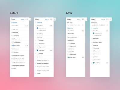 Filter panel reorganization and UI improvements