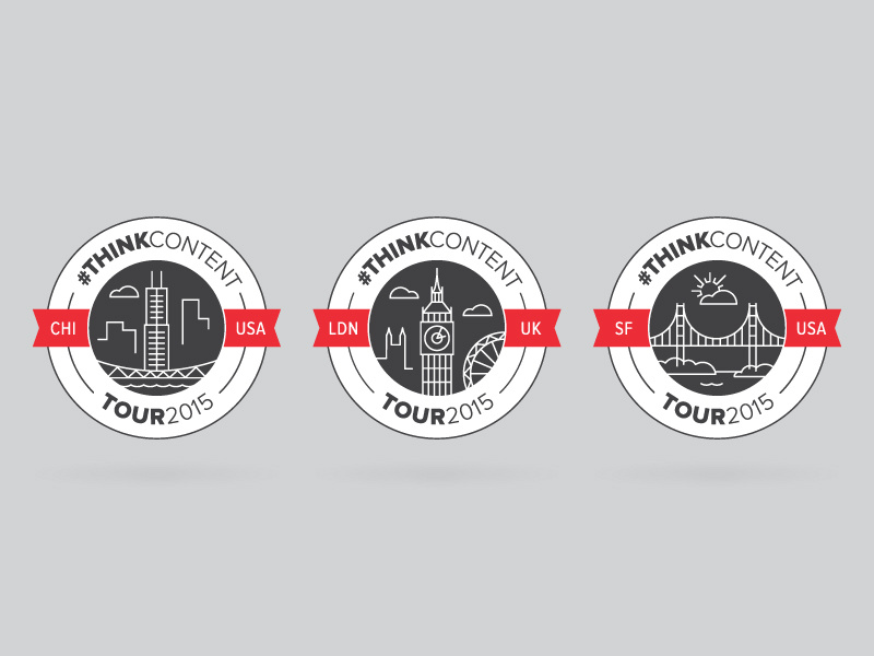 #ThinkContent Tour Seals identity event landmark architecture skyline city london chicago san francisco circle logo seal