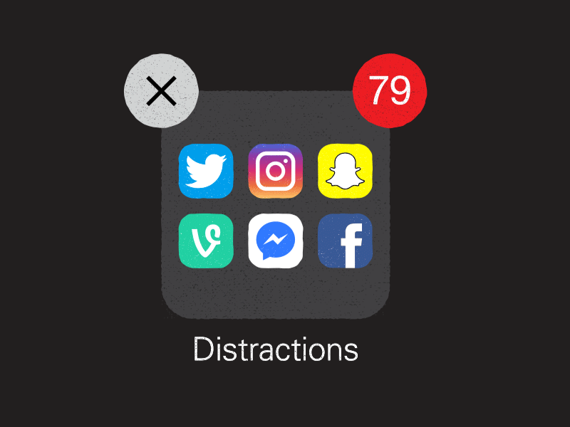 Distractions app delete facebook icon instagram ios iphone notification shake snapchat twitter