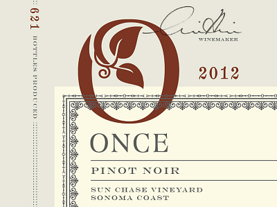 Once Wine Label beverage filigree hester label packaging pavement typography wine