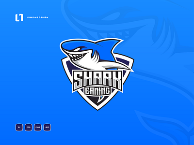 SHARK Esport Gaming Logo artwork badge branding character design esport gaming identity logo mascot modern professional shark symbol team