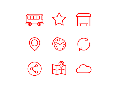 Icons for Bus App app bus bus stop desing graphic design icons red ui design