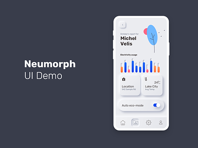 Neumorph UI Demo app application dashboard design illustration mobile ui neumorph neumorphic vector