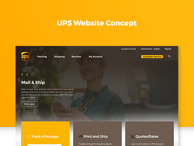 UPS Website Redesign Concept flat homepage minimal redesign ups website yellow