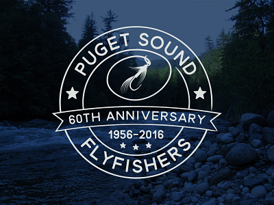 Puget Sound Flyfishers Logo anniversary logo fish fishing fly flyfishers flyfishing identity logo puget sound