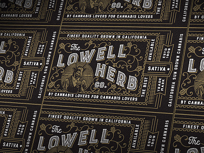 Lowell Sticker art director art director orange county cannabis cannabis designer cannabis packaging design engraving graphic designer jamie stark orange county graphic designer typography weed