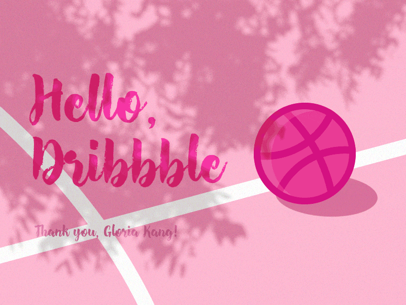 Hello Dribbble! ball debut dribbble first shot gif leaves pink summer wind