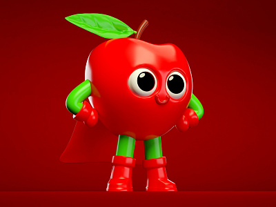 Super Apple 3d art 3d artist apple branding character design cinema 4d colorful fruit illustration juice modeling nature simply super hero