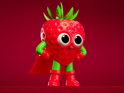 Super Strawberry 3d art 3d artist branding character design cinema 4d colorful illustration juice minimal modeling render simply strawberry super hero