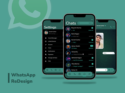 WhatsApp ReDesign by Naresh Suthar app appdesign figma figmawork greenpalettetheme interface redesign redesignapp typography ui ux whatsapp whatsappredesign