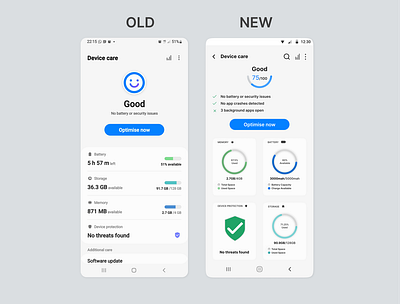 Redesigning 'Device Care' Screen on Samsug app ui ux vector