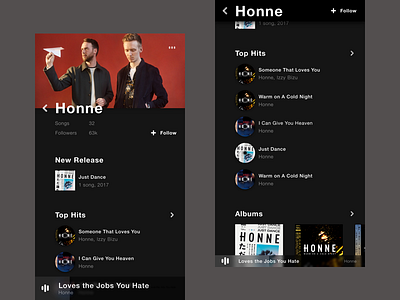 Honne based artist profile artist black music player ui ux