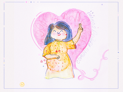 The One where Antara becomes MOM! announcement character illustration kawaii post pregnancy watercolor