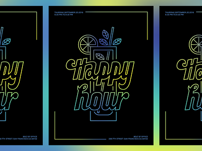Happy Hour bar bolt cocktail drinks happy hour mojito neon poster