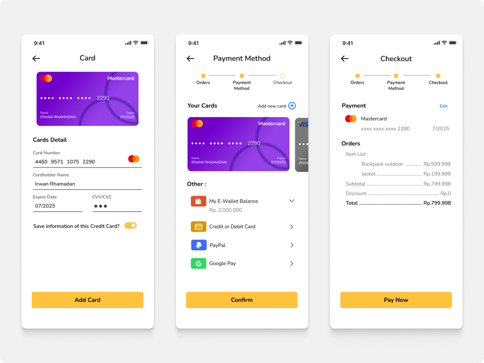 Credit Card Mobile UI by Irwan Rhamadan on Dribbble