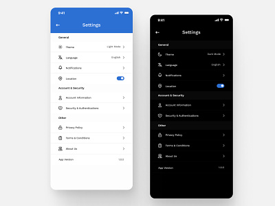 Settings aplication branding dailyui dailyui007 dark mode design illustration light mode logo mobile app mobile ui settings settings mobile ui settings page settings screen ui uiux