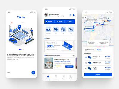 Trive - Ride Hailing App aplication branding design illustration logo maps mobile app mobile ui navigation plane ticket train trasnportation traveler ui uiux vector