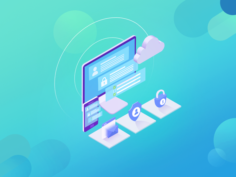Privacy Protection——Series 2 isometric cloud contact member key company equipment design 2.5d illustration