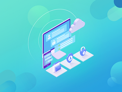 Privacy Protection——Series 2 2.5d cloud company contact design equipment illustration isometric key member