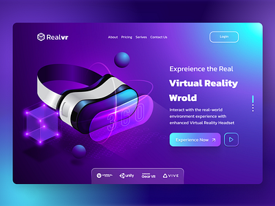 Landing Page for RealVR - VR headset Product Company 003 branding dailyui figma graphic design landingpage productpage uidesign uiux virtual reality website