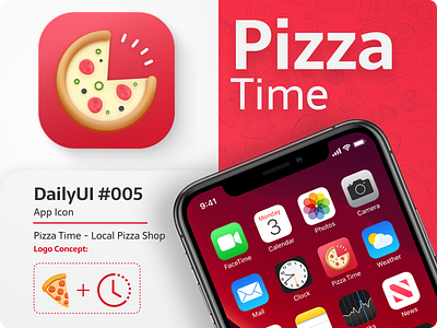 Pizza Time App Icon - Design #005 app icon brand identity branding dailyui dailyui005 dailyuichallenge figma graphic design logo logo design uiux user interface ux design