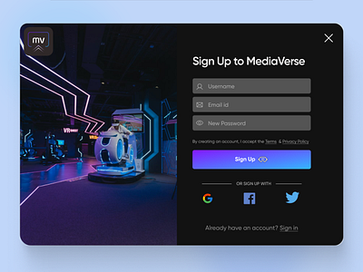 Sign-Up Modal for MediaVerse website UI Design