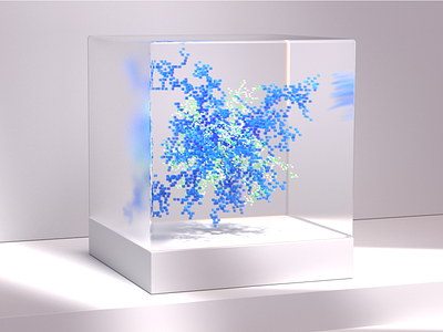 Cells in glass box 3d blue box branding c4d cells design generative art glass glasses glassmorphism glassy illustration minimal