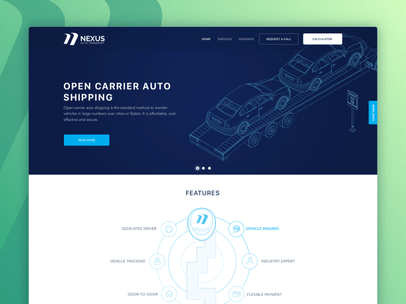 Vehicle Transportation Website Design and Animation animation car cars clean features gearbox interface transmission ui ux vehicle zajno
