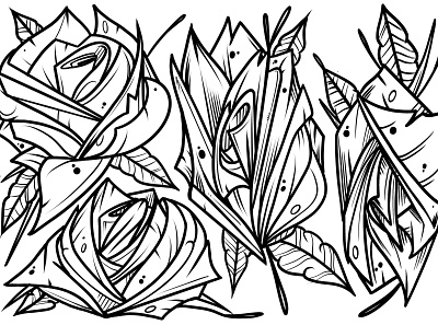 Rose Push Flash Sheet art artwork design drawing floral illustration ink inking line art linework poster print roses sketch tattoo art