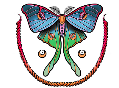 Luna Moth art art nouveau artwork branding colourful design drawing illustration moth neo traditional print sketch tattoo art visual art