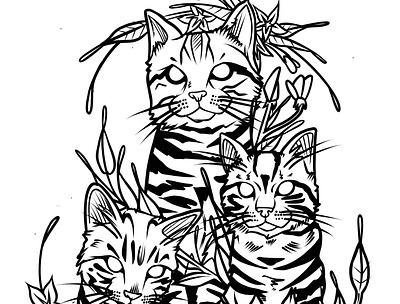 Cat Family Design animals art artwork blackwork branding cats design drawing illustration ink inking line art linework print tattoo design