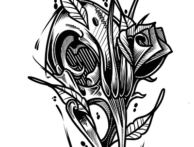 Bird Skull & Rose animation art artwork blackwork bold design drawing gisual art graphic design illustration ink line art lining minimal print sketch tattoo art
