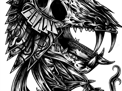 Sabre Progress brush heavy illustration ink ornate pattern print shade skull tattoo tone