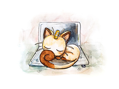 Meowth zZz cat drawing gonnacatchthemall handdrawing illustration laptop meowth pokemon pokemongo sketch sleeping watercolour
