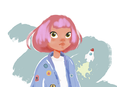 Space girl character dreammy girl illustration space teen wip