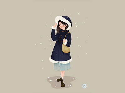 Oh honey, it's cold outside... character cold cute girl illustration people snow winter woman