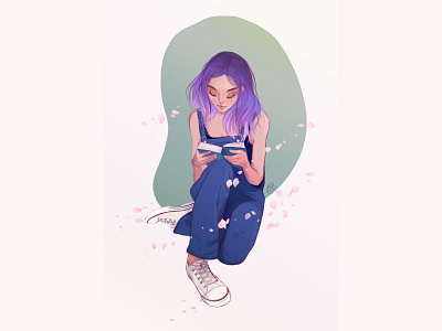 Miss Spring art book character design digital digital art girl illustration media reading spring