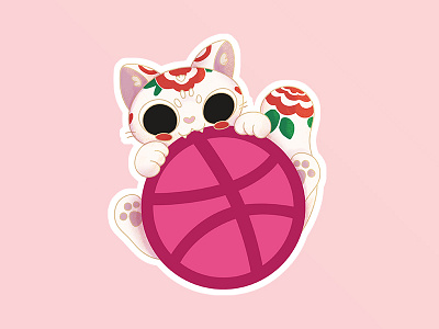 Dribbble Sticker animal cat dribble flowers illustration japanese kitty neko playfully sticker