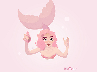 Pink Mermaid carla romero challenge expression illustration instagram lady mermaid mermay pink shell
