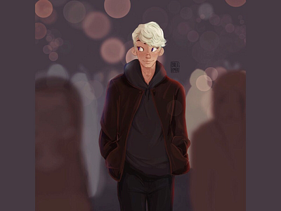 Evening walk boy illustration night walk procreate