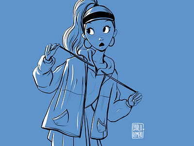 Blue girl blue character doodle girl illustration