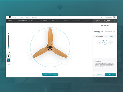 Select Fan Size b2c ceilingfan desktop ecobee fan nest smarthome webdesign