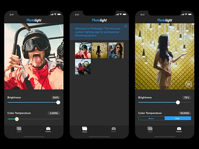 Photo Lighting App Concept - Dark UI color ios iphoneography mobile photo photo app photo editor photoedit photoediting