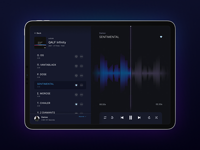 Audio Player for iPad app apple music audio audio control audio player control dark dark theme ios ipad minimal mobile music player playlist spotify ui