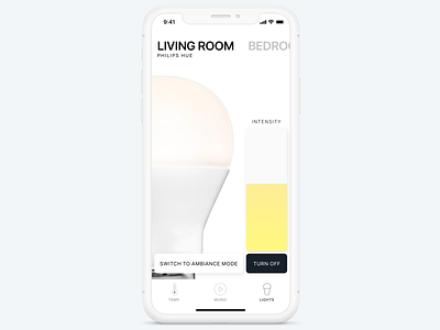 Smart Home : Light Control Exploration app ios ios app iot light maxime frere minimal mobile smart smart city smart home ui